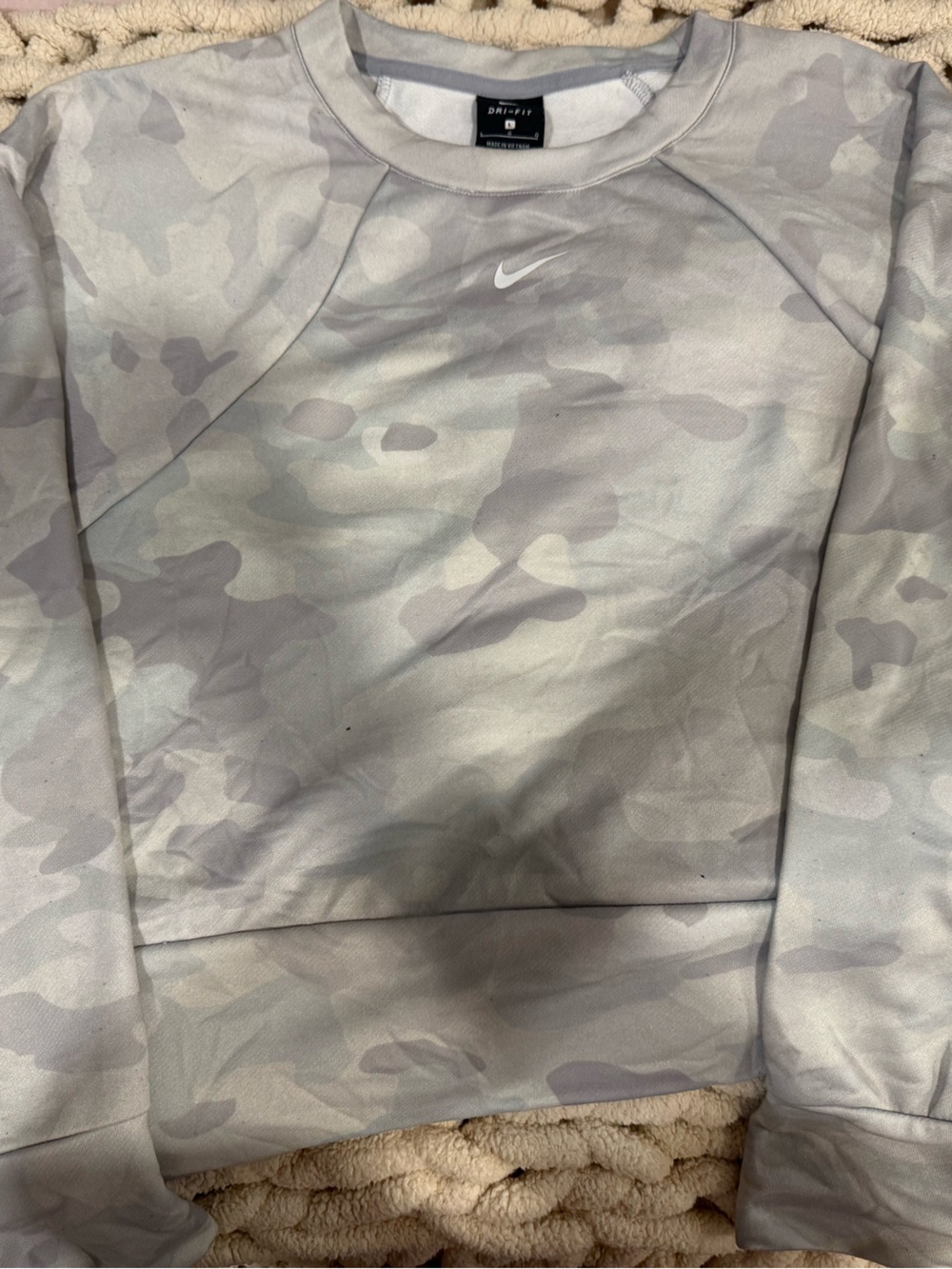 Nike Light Gray Camo Crewneck Sweatshirt Cropped
